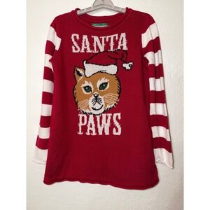 Santa Paws Ugly Christmas Sweater Cat Red Striped Tunic Top Medium